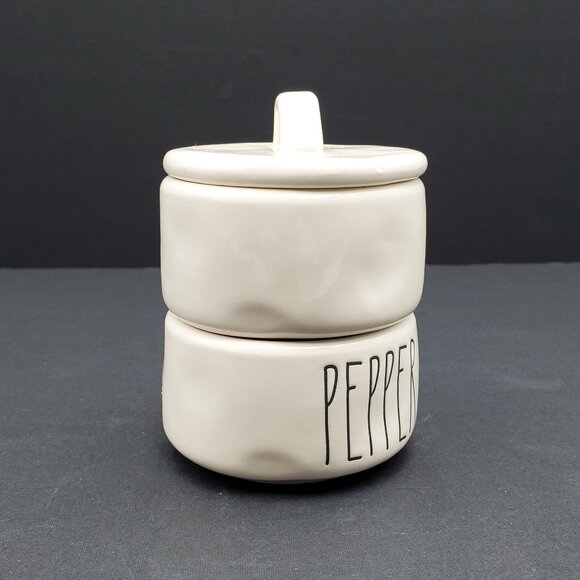 Rae Dunn Salt & Pepper Stacking Cellars Salt Pepper Stackable Cellar Set - Picture 8 of 8